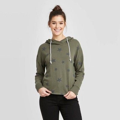 Women's Star Print Hoodie Sweatshirt - Grayson Threads (Juniors') - Green | Target