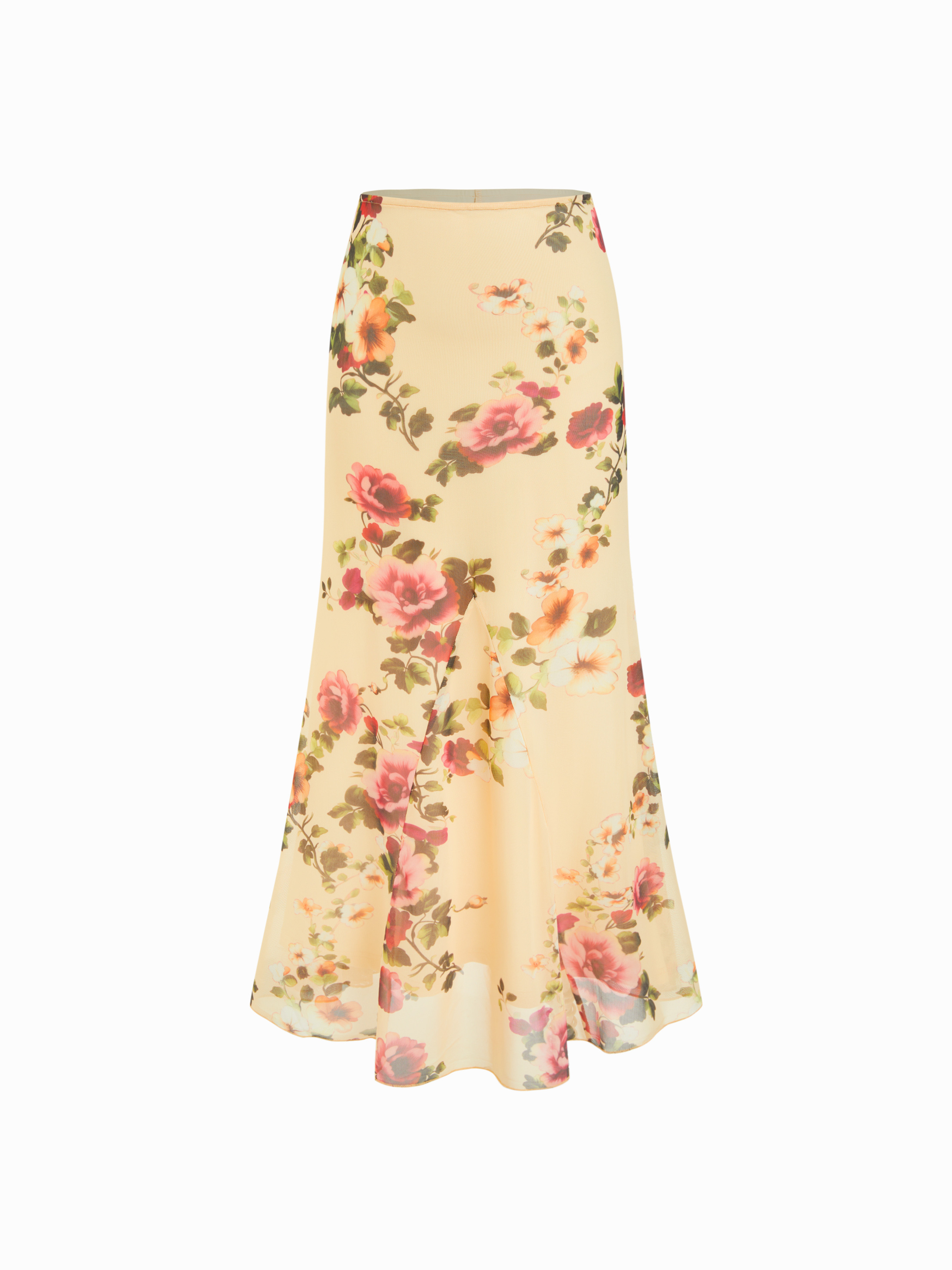 Mesh Floral Mesh Mid Rise Mermaid Maxi Skirt For Daily Casual Vacation | Cider
