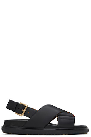 Black Leather Fussbett Sandals | SSENSE