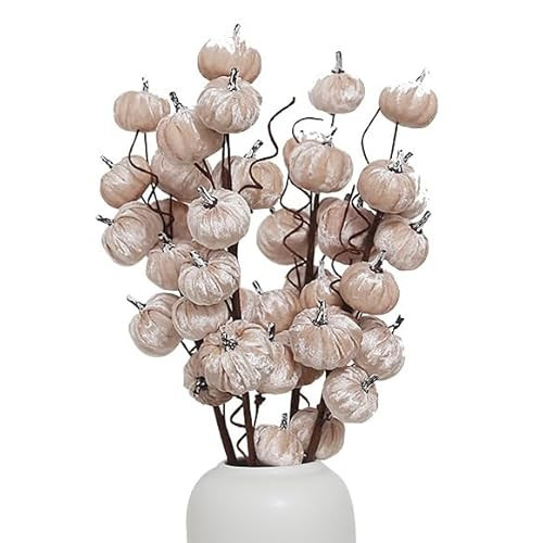 WK WENKRYGDN 4 Pack Velvet Pumpkins Stems 19.5 Inch, Pumpkin Branches for Autumn Pumpkin Floral Picks for Thanksgiving Decor, Fall Table Centerpiece Pink Fall Sticks Halloween Decor (Light Pink) | Amazon (US)