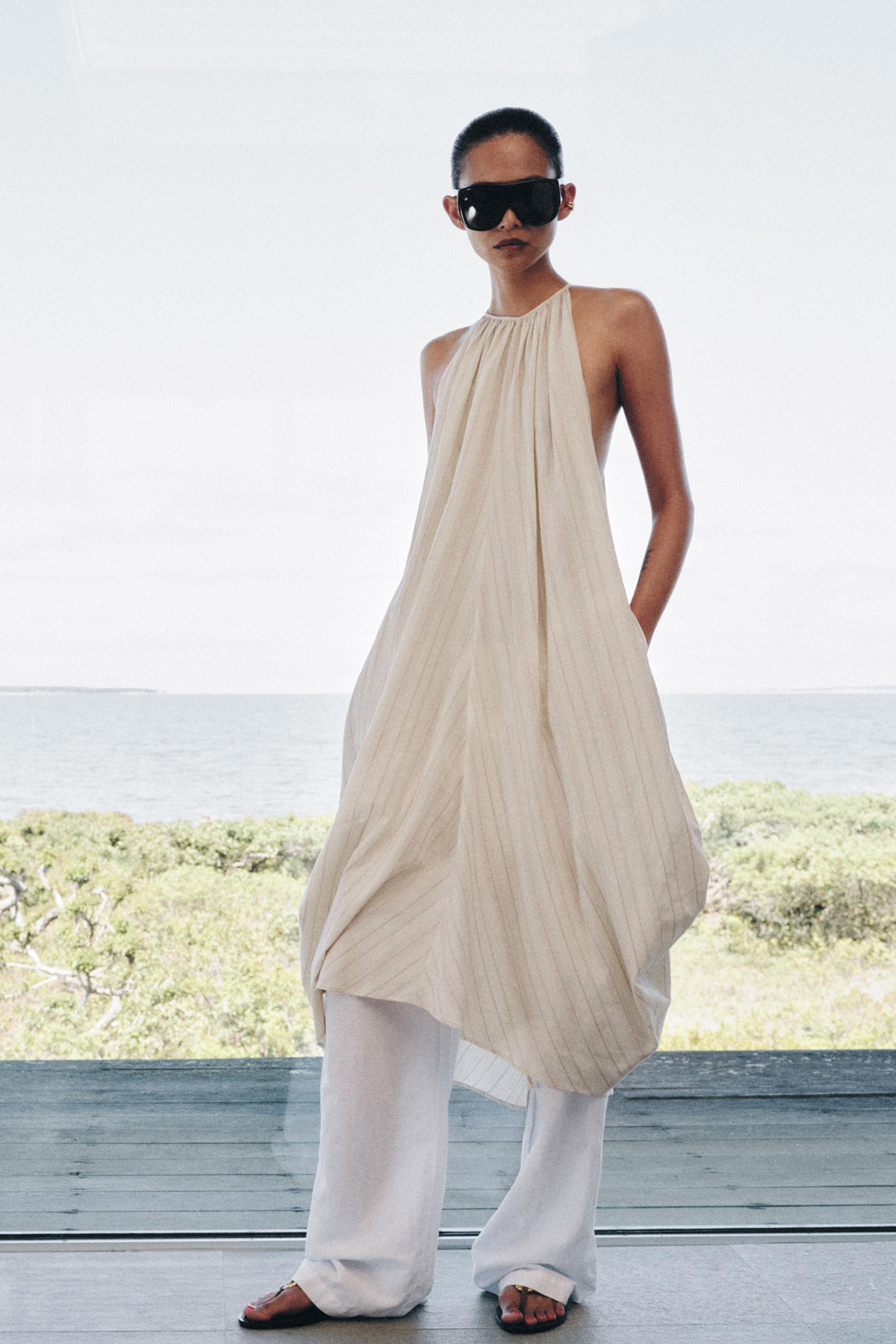 HALTER DRESS WITH LINEN ZW COLLECTION | Zara US