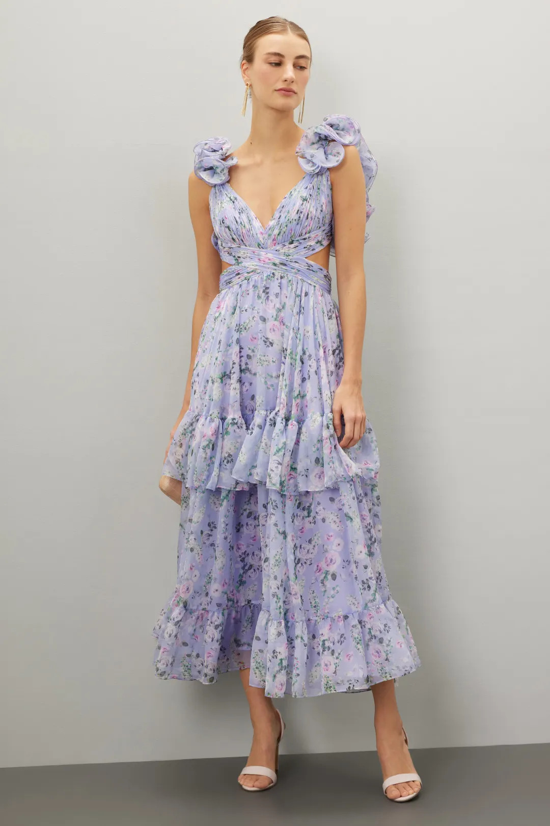 Ruffle Tiered Cut-Out Floral Chiffon Dress | Rent the Runway