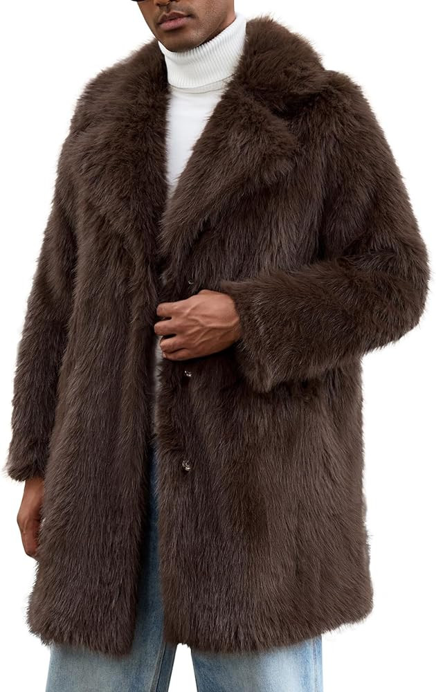 COZYPOIN Mens Faux Fur Coats Loose Fit Long Fake Fur Jackets Winter Warm Fluffy Furry Thick Trenc... | Amazon (US)