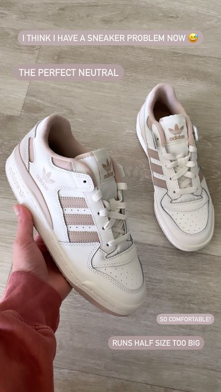 I think I have a sneaker problem now 😅 Love the neutral color of these Adidas sneakers. They’re so comfortable. Runs half size too big. 

Adidas sneakers, Adias Forum sneakers, white sneakers, neutral sneakers, white and pink sneakers, The Stylizt 



#LTKFindsUnder100 #LTKShoeCrush #LTKSaleAlert