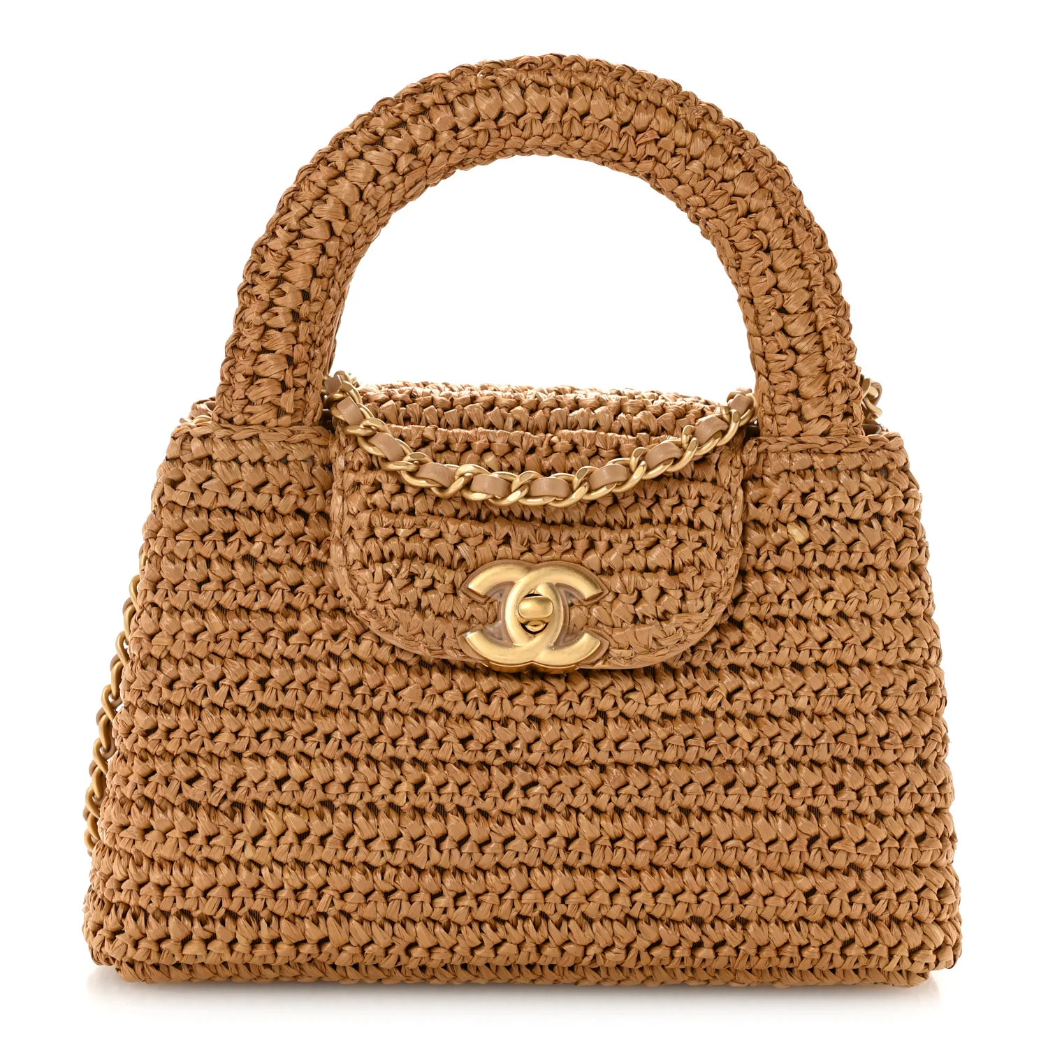 Braided Raffia Nano Kelly Flap Bag Dark Beige | FASHIONPHILE (US)