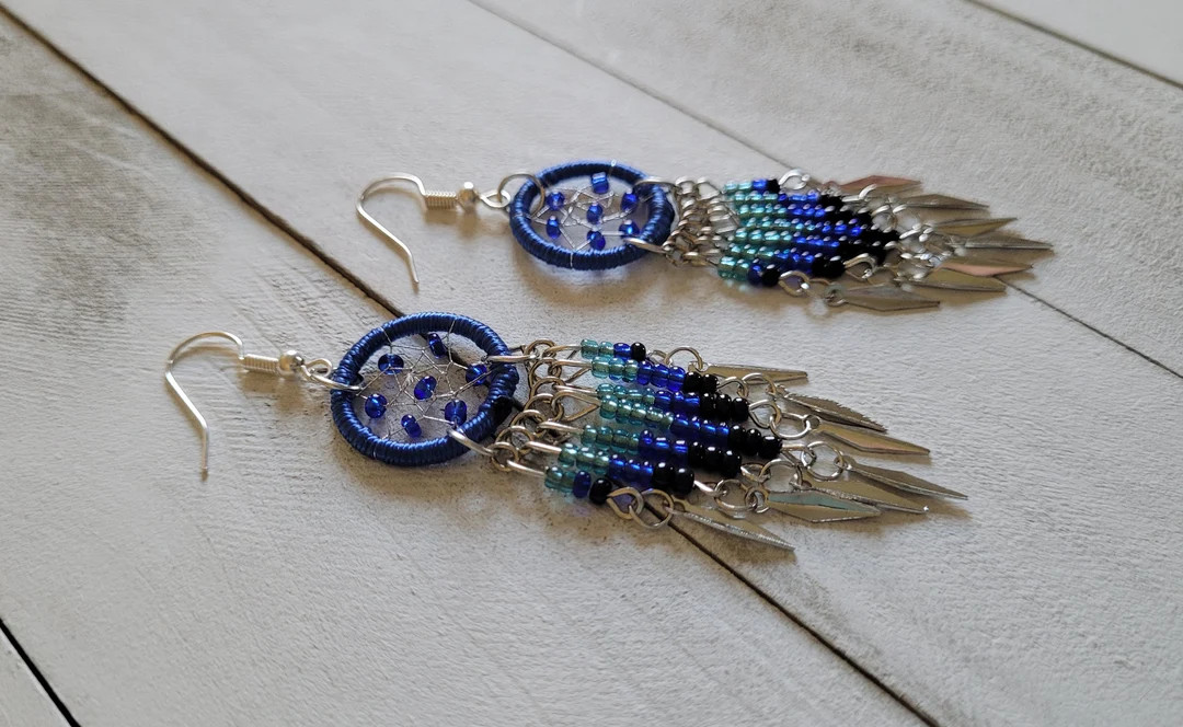 Royal Blue Bohemian Dreamcatcher Earrings | Etsy (US)