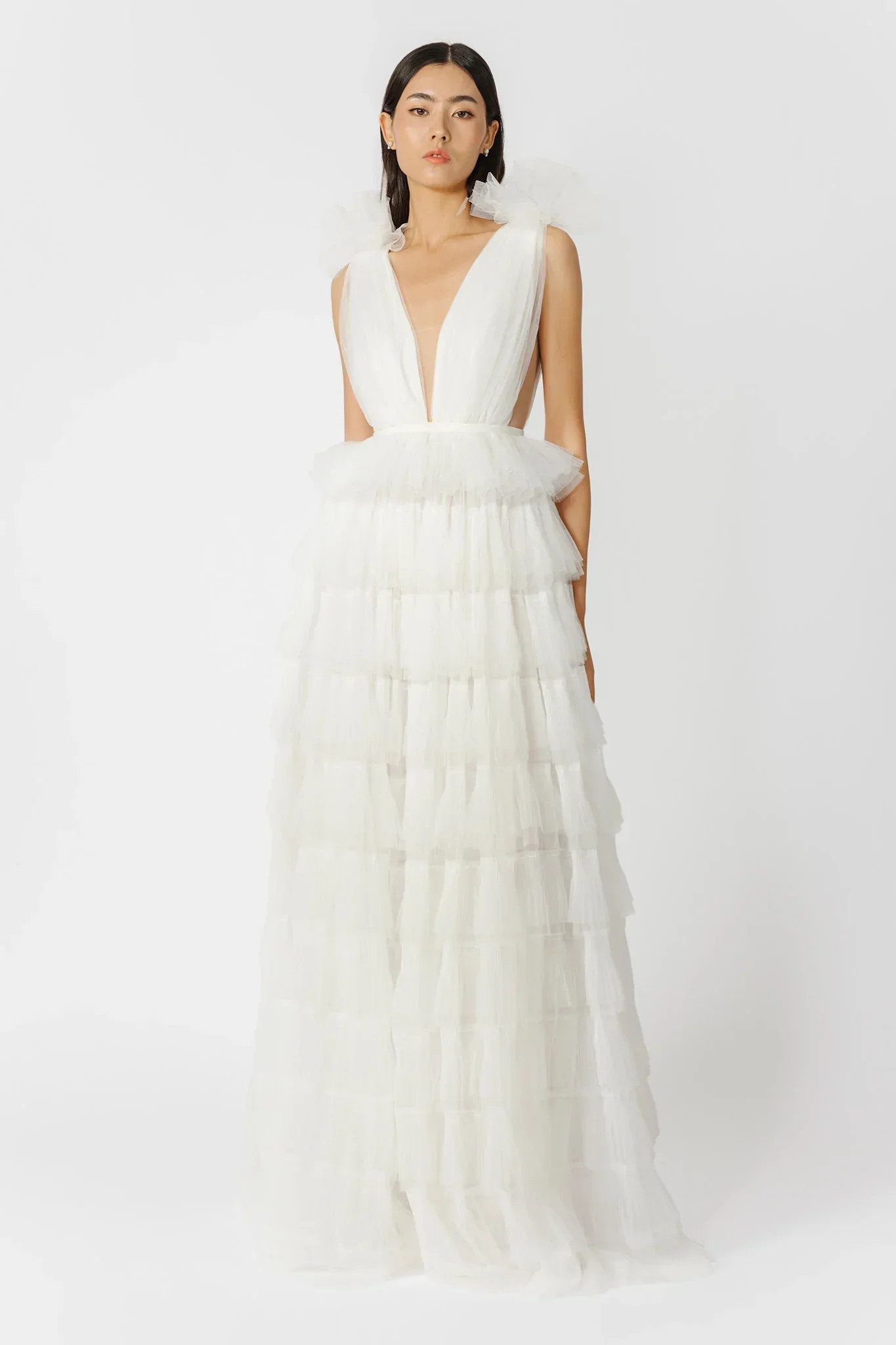 Sabrina Ruffled Backless Tulle Gown | Sau Lee