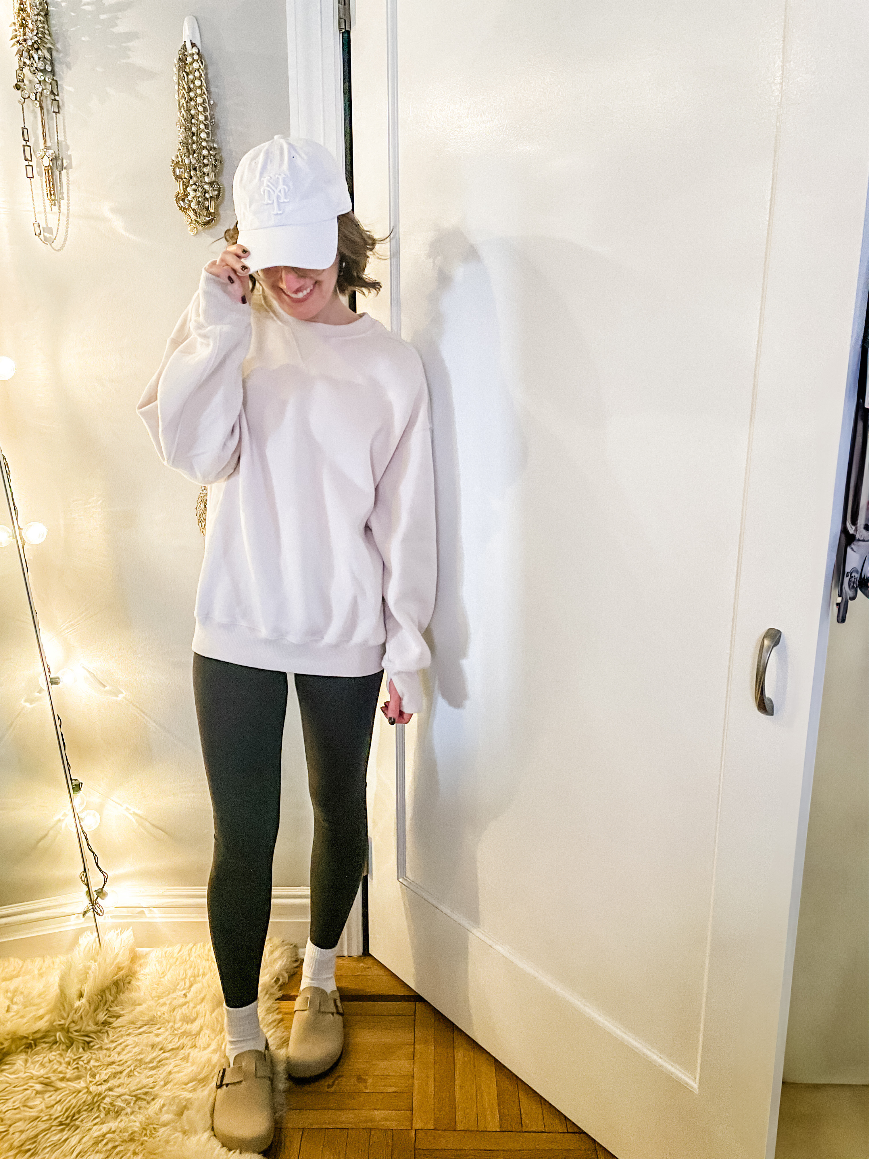 Sweatshirt: runs oversized. Wearing xs
Leggings: TTS
Boston inspired clogs: TTS

Loungewear | cozy wear | New Year’s Day outfit | weekend outfit | leggings outfit 

#LTKStyleTip #LTKFitness #LTKFindsUnder50