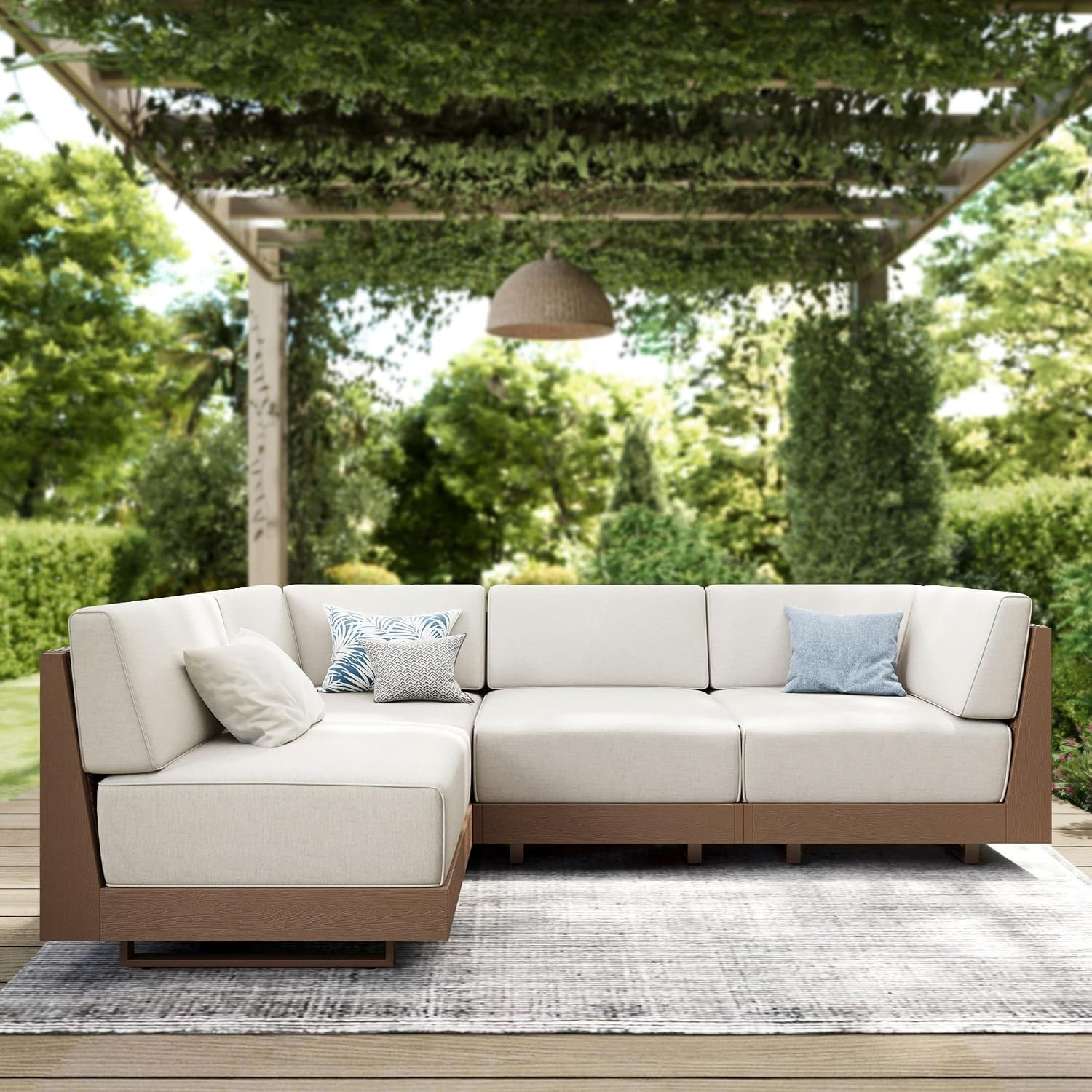 PHI VILLA 4 Piece Wicker Patio Sectional Furniture Set 8.7" Thick Cushions | Amazon (US)