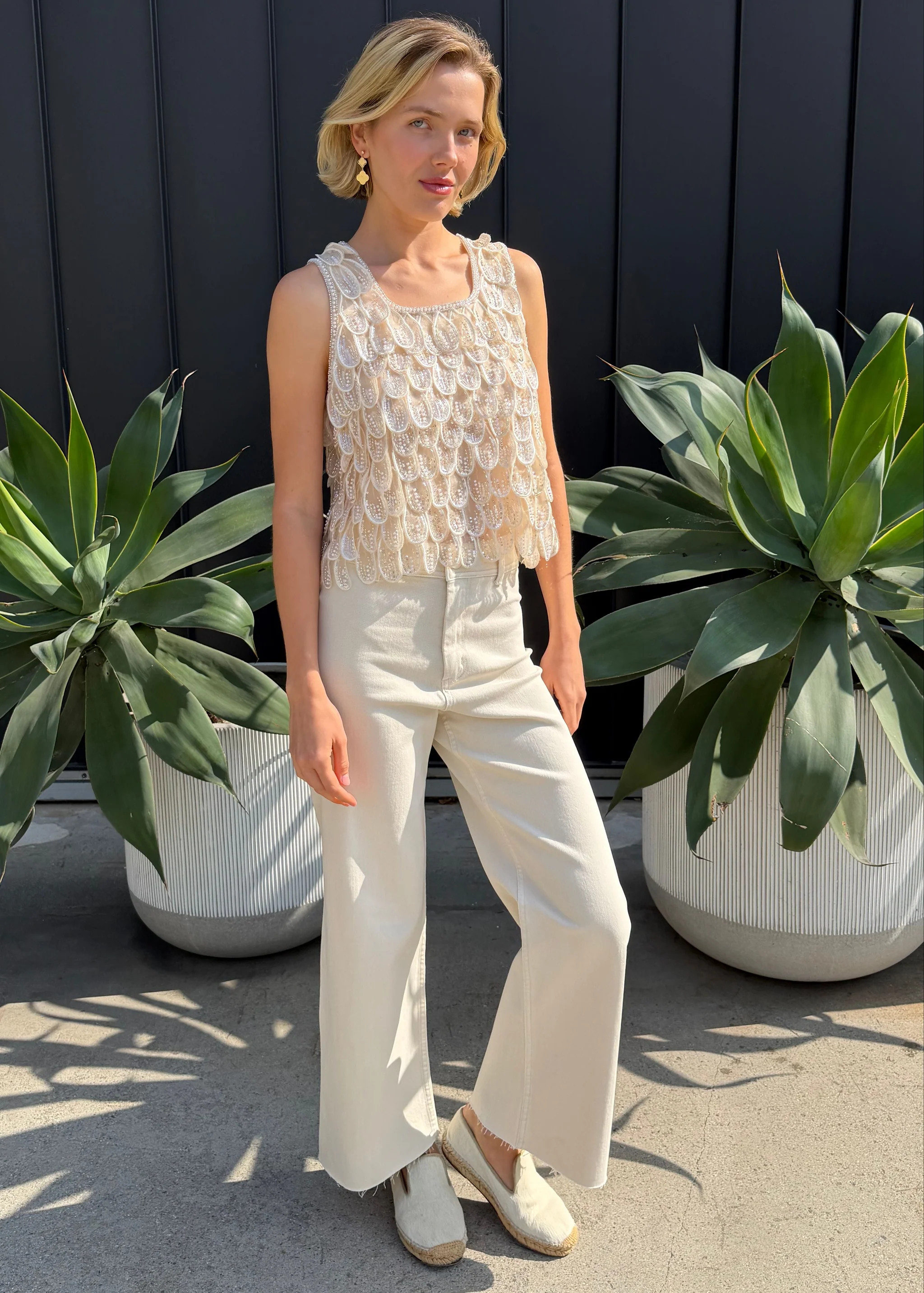 Lindi Straight Wide Leg Pants - Ecru | Benaar La