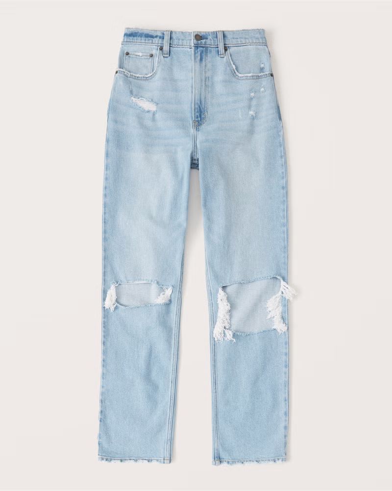 Abercrombie & Fitch Women's 90s Ultra High Rise Straight Jeans in Light Ripped Wash - Size 4R | Abercrombie & Fitch (US)