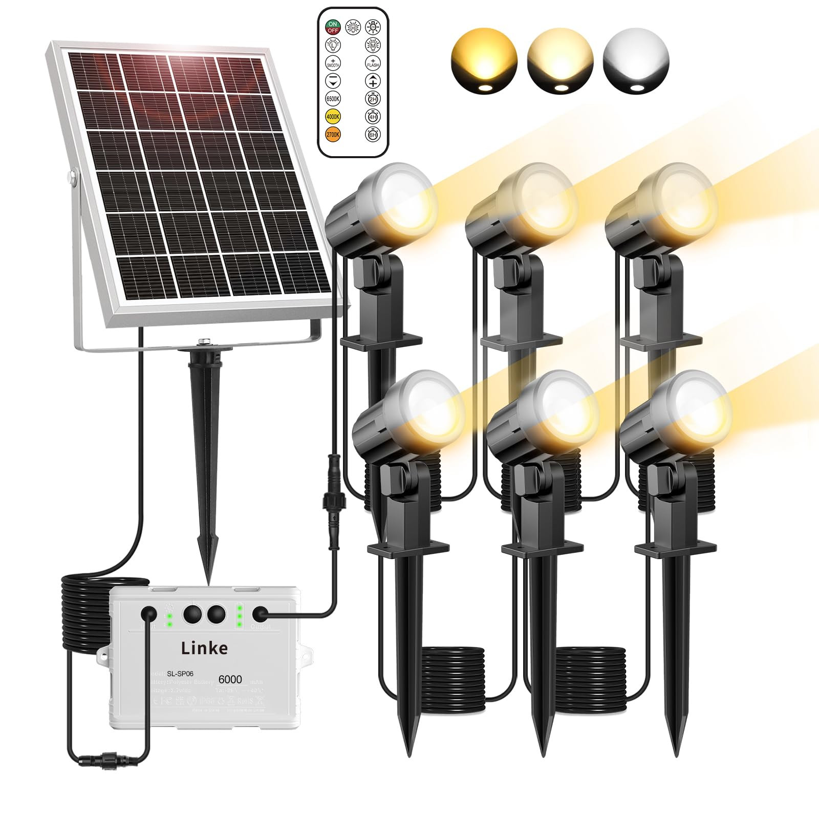 Linke Solar Spot Lights Outdoor Garden, 2700K/4000K/6500K Adjustable 6 in 1 Led Solar Powered Spo... | Amazon (UK)