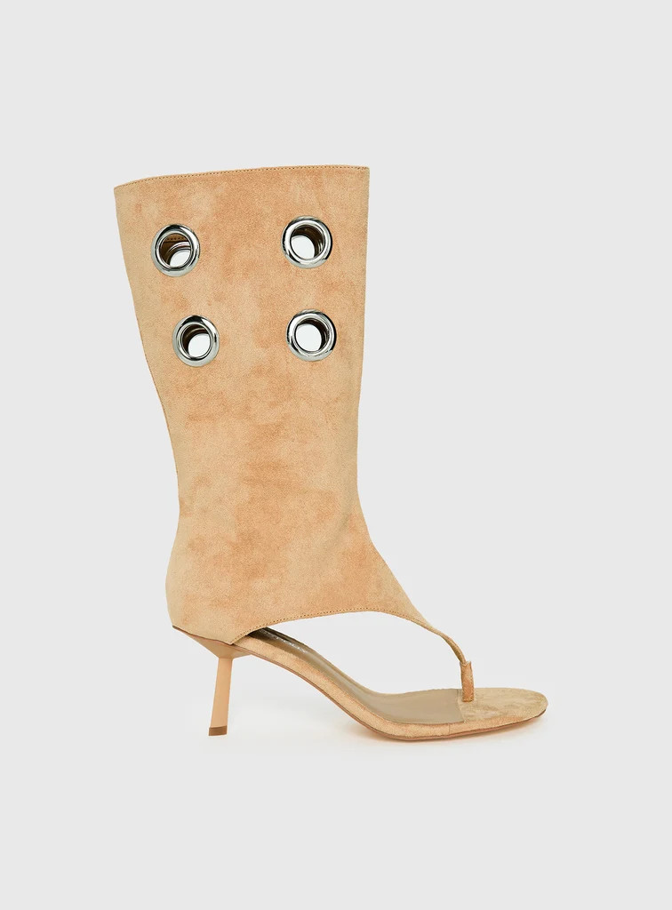 Situationship Eyelet Open Toe Heels Tan | Princess Polly US