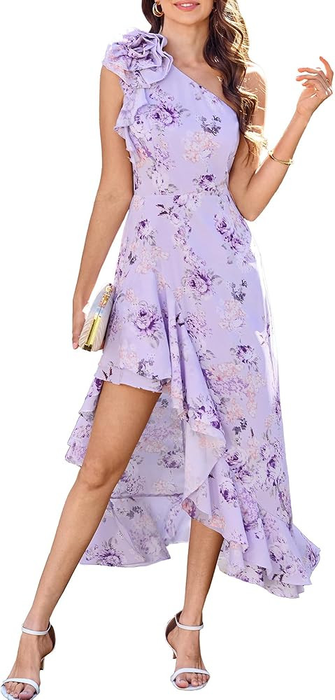 GRACE KARIN Womens Summer One Shoulder Sleeveless Dresses Floral Flowy Ruffle High Low Wedding Gu... | Amazon (US)