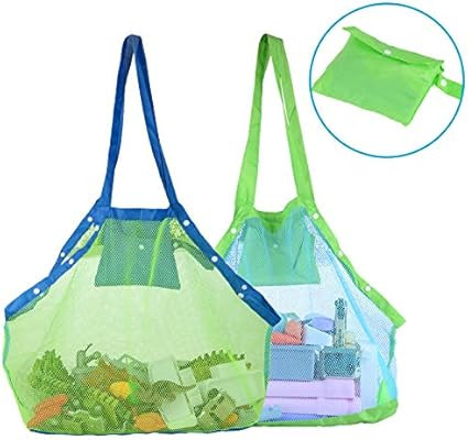 TopTops Mesh Beach Tote Bag, Kids Sea Shell Bags,2 Pack Large Beach Toy Bag Away from Sand,Bag To... | Amazon (US)