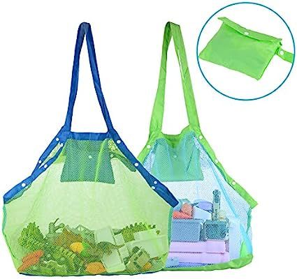 TopTops Mesh Beach Tote Bag, Kids Sea Shell Bags,2 Pack Large Beach Toy Bag Away from Sand,Bag To... | Amazon (US)