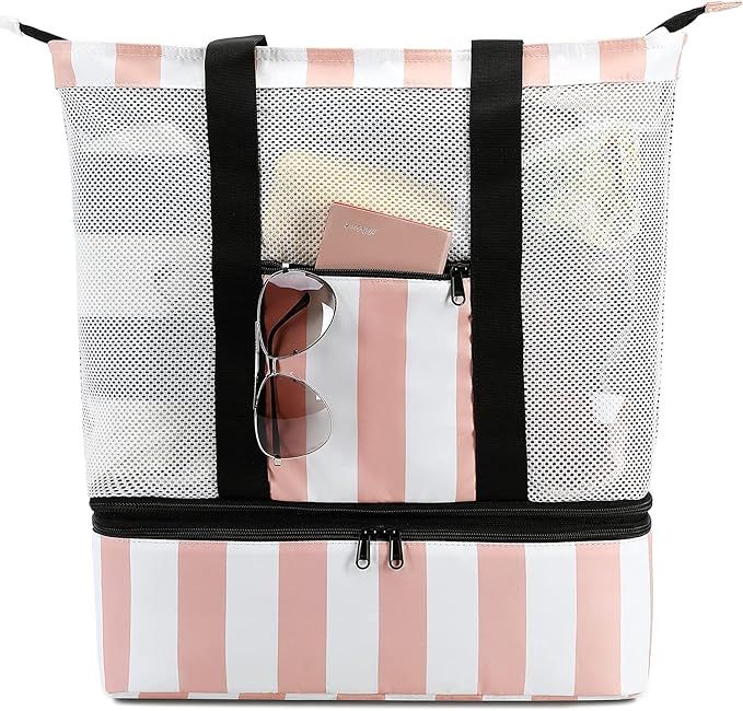 Bluboon Mesh Beach Tote Bag with Cooler Insulated Detachable Pool Bags for Women | Amazon (US)