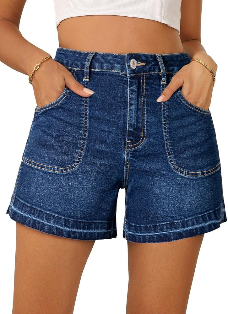 Dokotoo Womens Jean Shorts Stretchy High Waisted 2025 Straight Leg Frayed Raw Hem Casual Denim Sh... | Amazon (US)