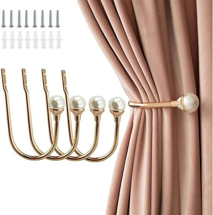 Coolnice 4 Pack Curtain Holdbacks Wall Mounted Curtain Tiebacks Hooks Plastic Pearl U Shape Curta... | Amazon (US)