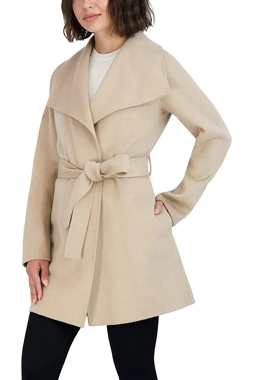 Tahari Women's Wool Wrap Coat with Tie Belt, Light Beige | Shop Simon