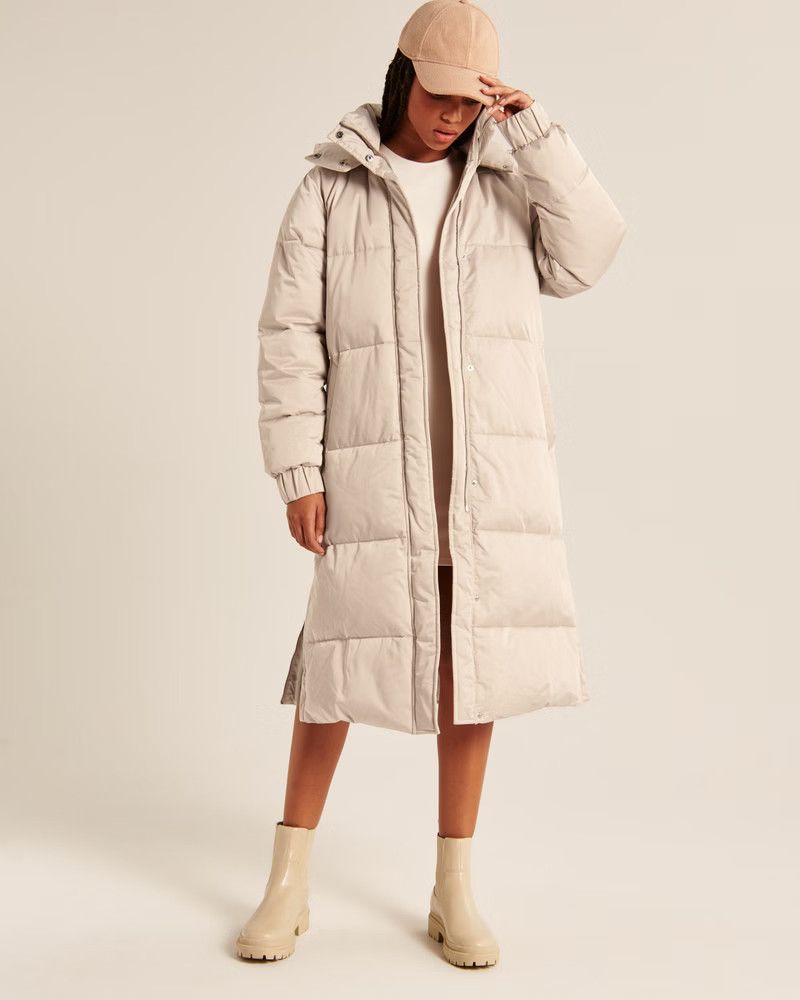 Ultra Long Puffer Taupe Puffer Taupe Coat Puffer Coats Long Puffer Coat Fall Coat Outfit | Abercrombie & Fitch (US)