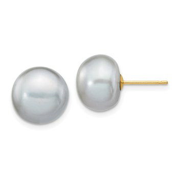 Lex & Lu 14k Yellow Gold 10-11mm Grey Button FW Cultured Pearl Stud Earrings | Walmart (US)