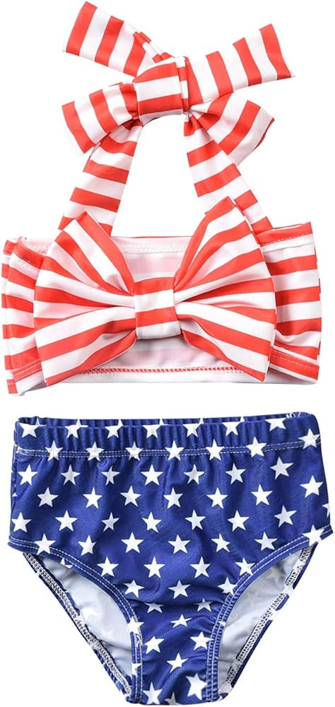2Pcs Baby Girls Halter Bowknot Tube Top+Floral Short Bottoms Bikini Bathing Suit Swimwear | Amazon (US)