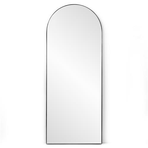 Rinna Industrial Loft Black Iron Frame Clear Glass Arched Floor Mirror | Kathy Kuo Home