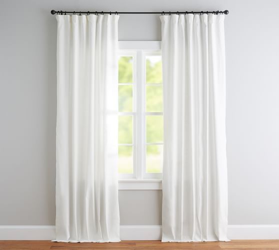 Emery Linen/Cotton Pole-Pocket Blackout Curtain - White | Pottery Barn (US)