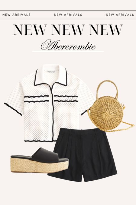 Black and white outfit for spring!
Abercrombie finds, Abercrombie fashion, black shorts, button-up, platform heels, rattan bag 

#LTKSeasonal #LTKfindsunder50 #LTKfindsunder100