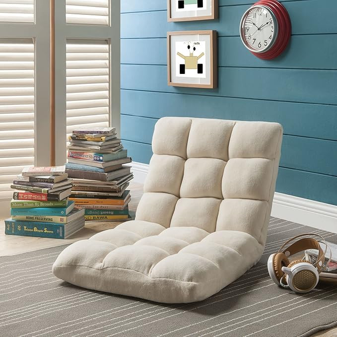 Loungie Super-Soft Folding Adjustable Floor Relaxing/Gaming Recliner Chair, Beige | Amazon (US)