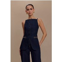 Ashton Sleeveless Button Denim Top - Indigo Blue | MESHKI US