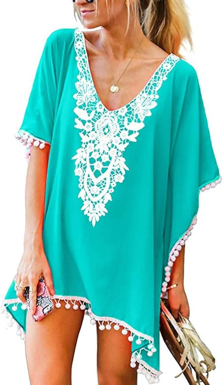 CPOKRTWSO Women’s Crochet Chiffon Tassel Swimsuit Beach Bikini Cover Ups for Swimwear | Amazon (US)