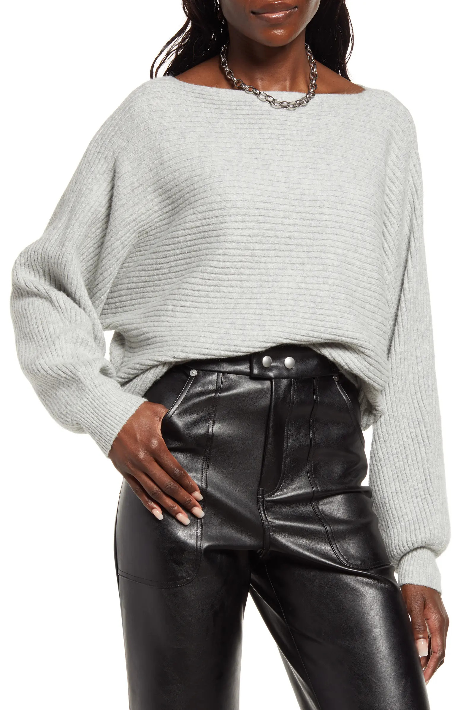 Ribbed Dolman Sleeve Cotton Blend SweaterOPEN EDIT | Nordstrom
