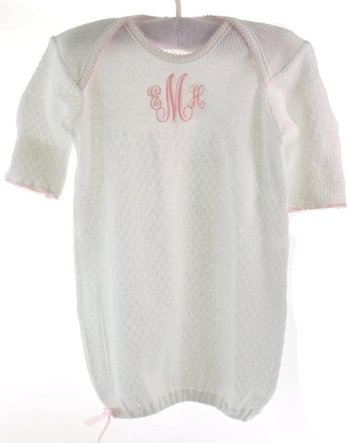 Paty Inc Infant Girls White Cotton Knit Gown with Pink Trim-Newborn | Amazon (US)
