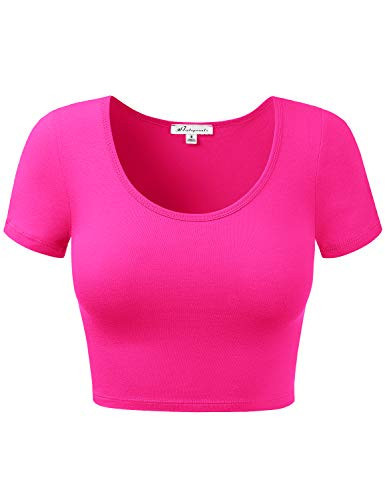 Basic Scoop Neck Short Sleeve Crop Tee Shirts HOTPINK 2X | Amazon (US)
