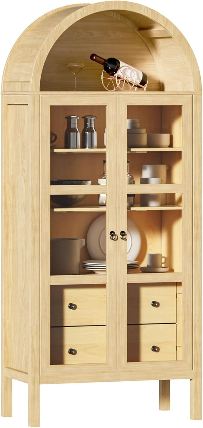 ROOMTEC Modern Arched Cabinet with Glass Doors,72" Tall Auto Sensor Light Farmhouse Arch Storage ... | Amazon (US)