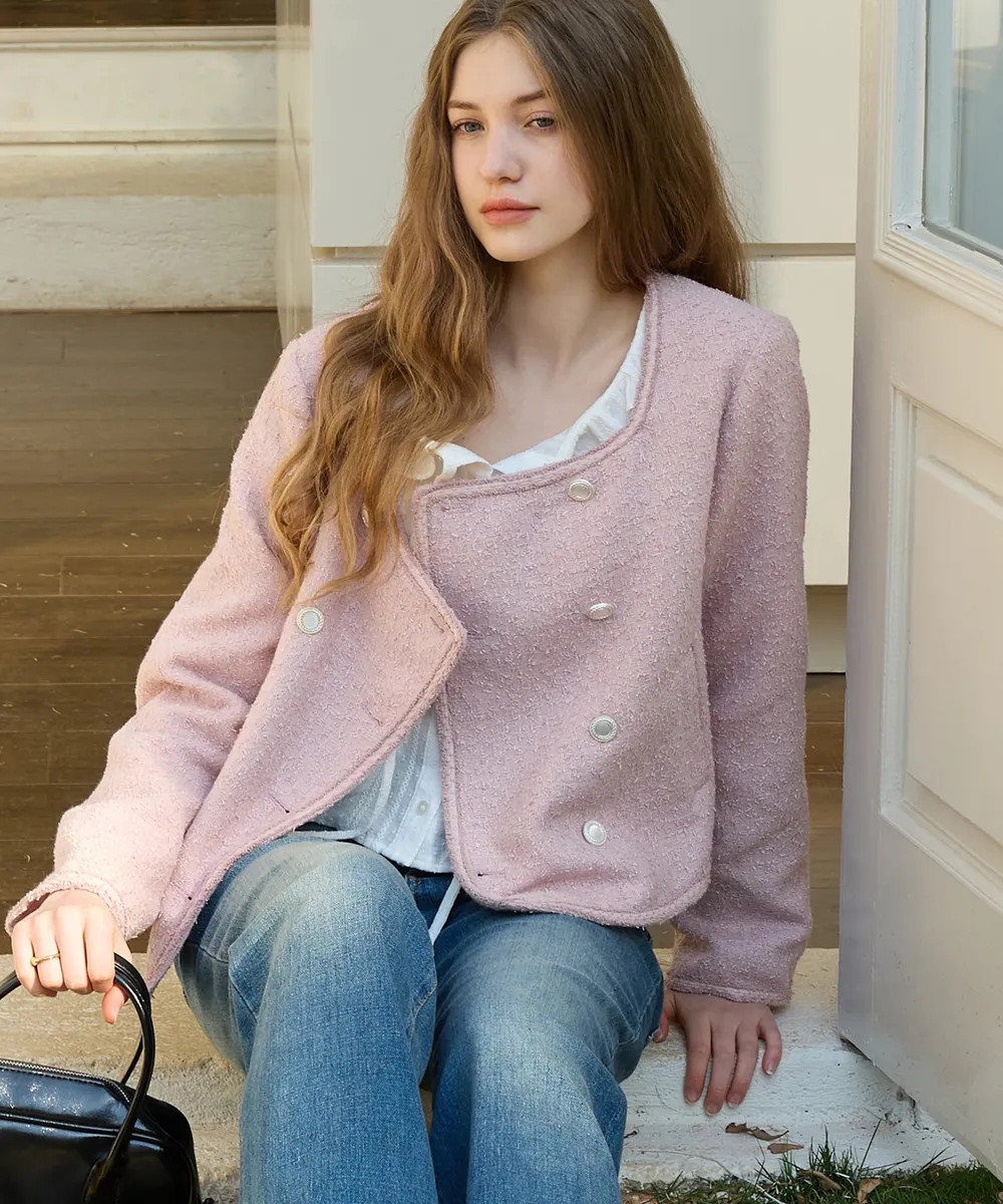 MUSINSA | LETTER FROM MOON Aviv Double Button Tweed Jacket (Pink) | Musinsa Global