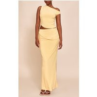 Butter Yellow Double Layered Slinky Twist Drape Maxi Skirt | PrettyLittleThing US