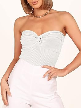 ANRABESS Women Strapless Crop Tube Top Sexy Ribbed Knit Twisted Knot Front Sleeveless Y2K Corset ... | Amazon (US)