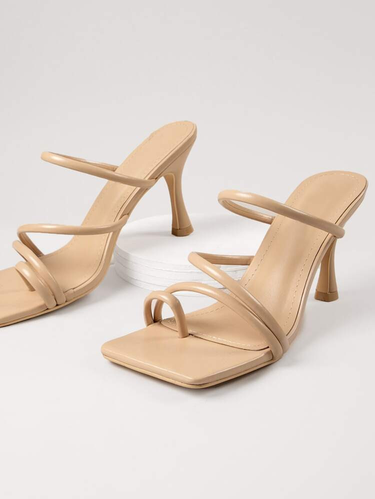 Pink Faux Leather Open-Toe Stiletto Heels | SHEIN