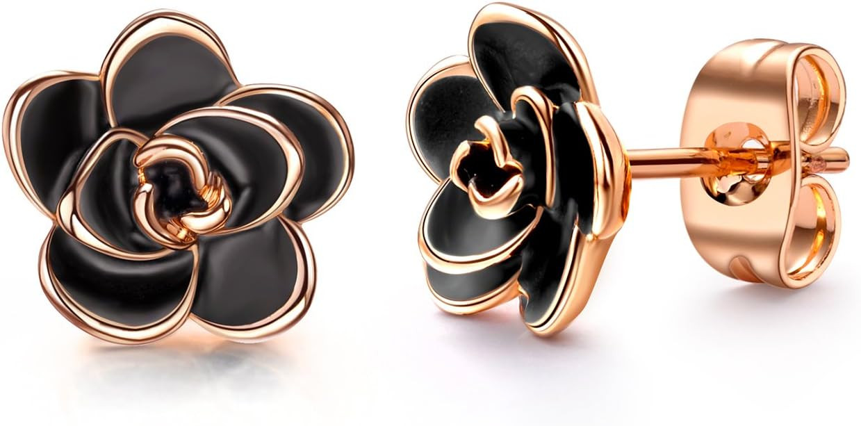 AllenCOCO Rose Flower Stud Earrings for Women Sensitive Ears, Hypoallergenic Cute Gold And Silver... | Amazon (US)