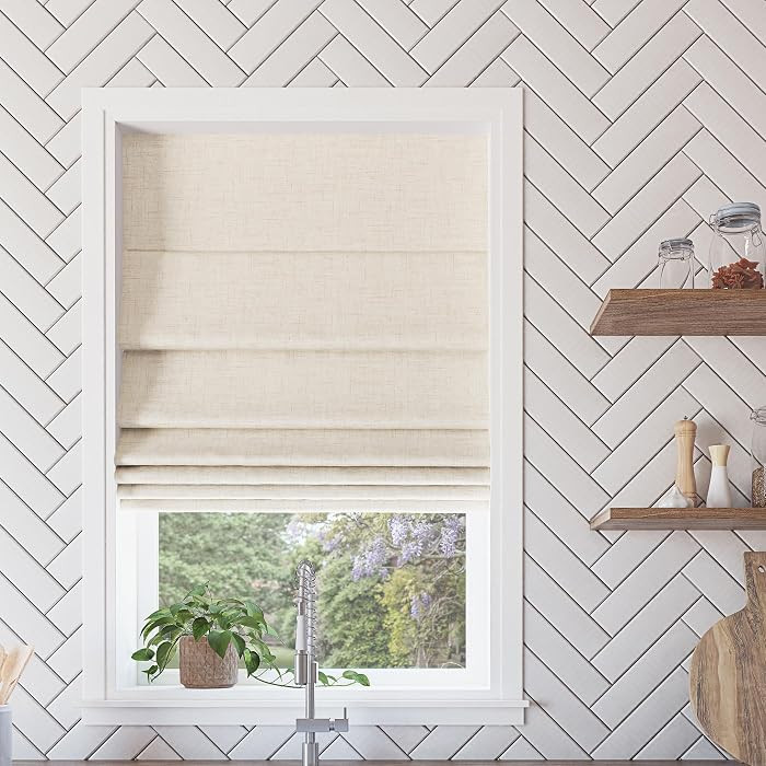 Sun Zero Seraphina Textured Total Blackout Cordless Roman Shade, 35" x 64", Beige | Amazon (US)