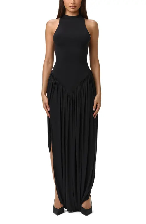 Naked Wardrobe Sleeveless Mock Neck Maxi Dress in Black at Nordstrom, Size Medium | Nordstrom