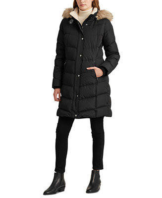 Lauren Ralph Lauren Women's Faux-Fur-Trim Hooded Down Puffer Coat, Created for Macy's & Reviews -... | Macys (US)