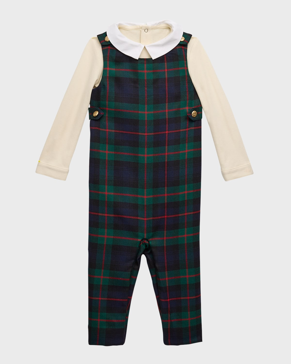 Boy's Plaid-Print Wool Overall W/ Bodysuit, Size 9M-24M | Neiman Marcus
