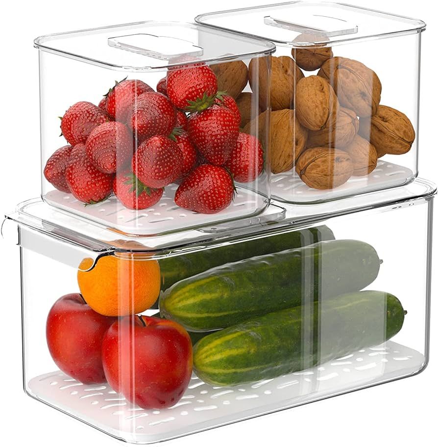 Slideep Food Storage Containers Produce Saver with Lids, Stackable Refrigerator Freezer Organizer... | Amazon (US)