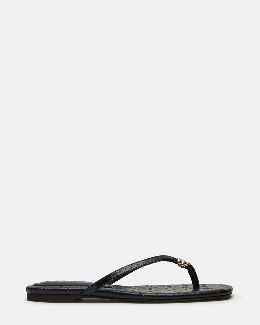 MALIYAH Black Leather Square Toe Thong Sandal | Women's Sandals | Steve Madden (US)