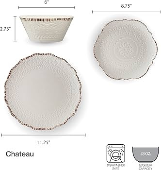 Pfaltzgraff Chateau 12 Piece Outdoor Melamine Dinnerware Set, Service for 4, White | Amazon (US)