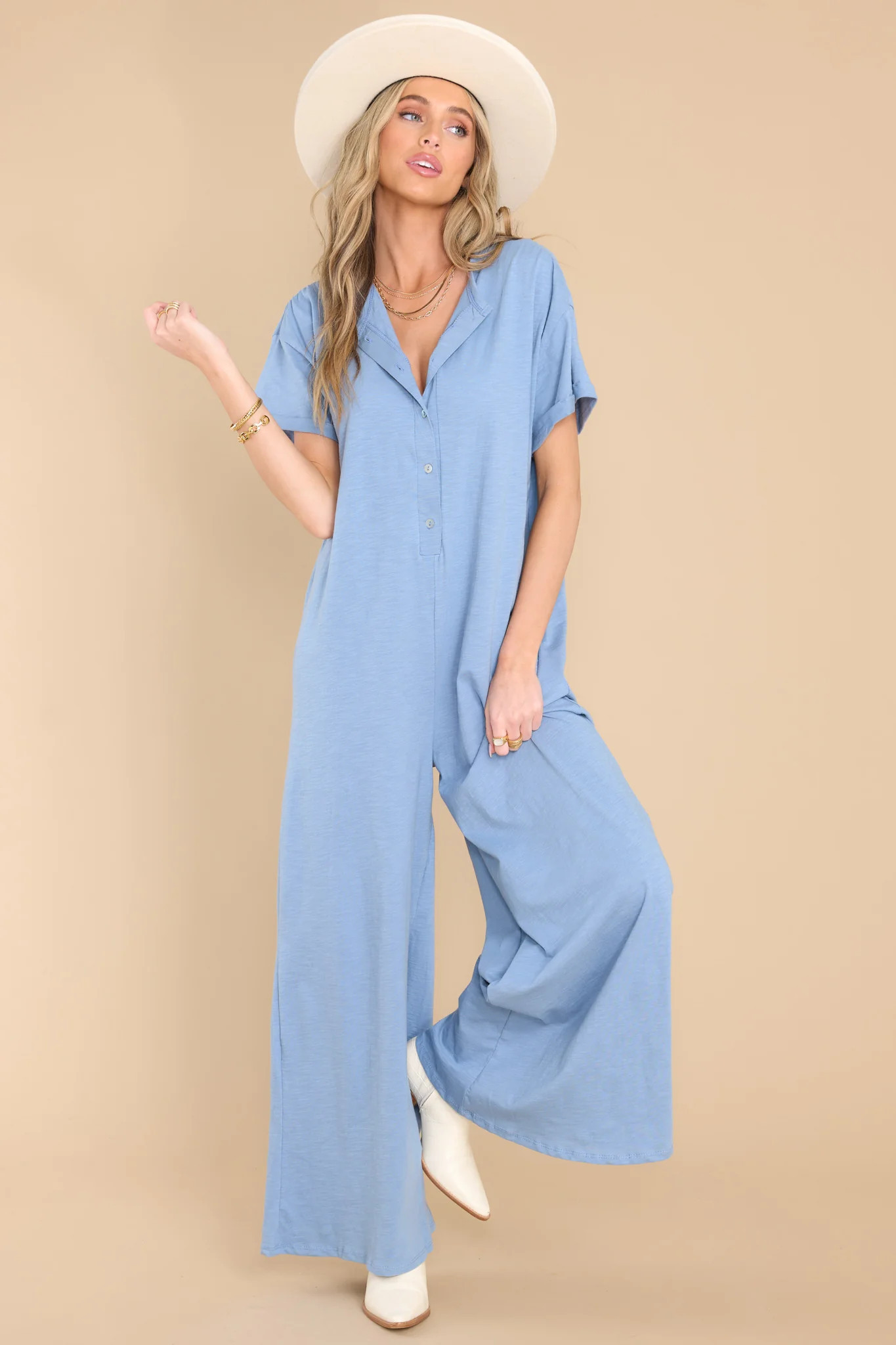 Feeling Like Myself Ash Blue Jumpsuit | Red Dress 